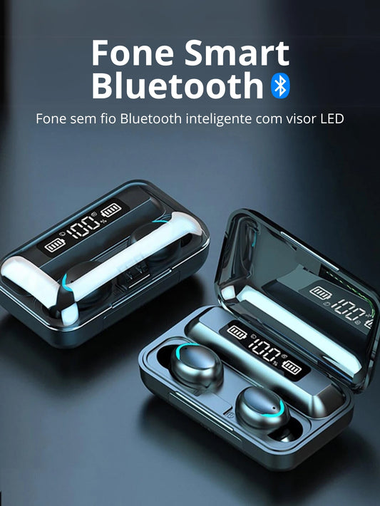 Fone De Ouvido F9 Sem Fio Bluetooth Com Visor LED Tela Smart Interativa TWS Estéreo