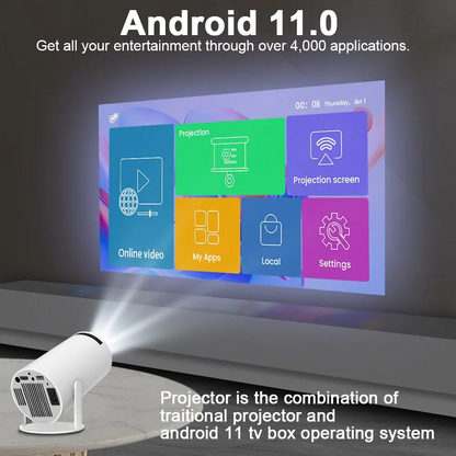 Mini Projetor 4K (Boow), Portátil Inteligente, Android, Wifi, Full HD, Escritório, Home Theater, Vídeo,  HY300