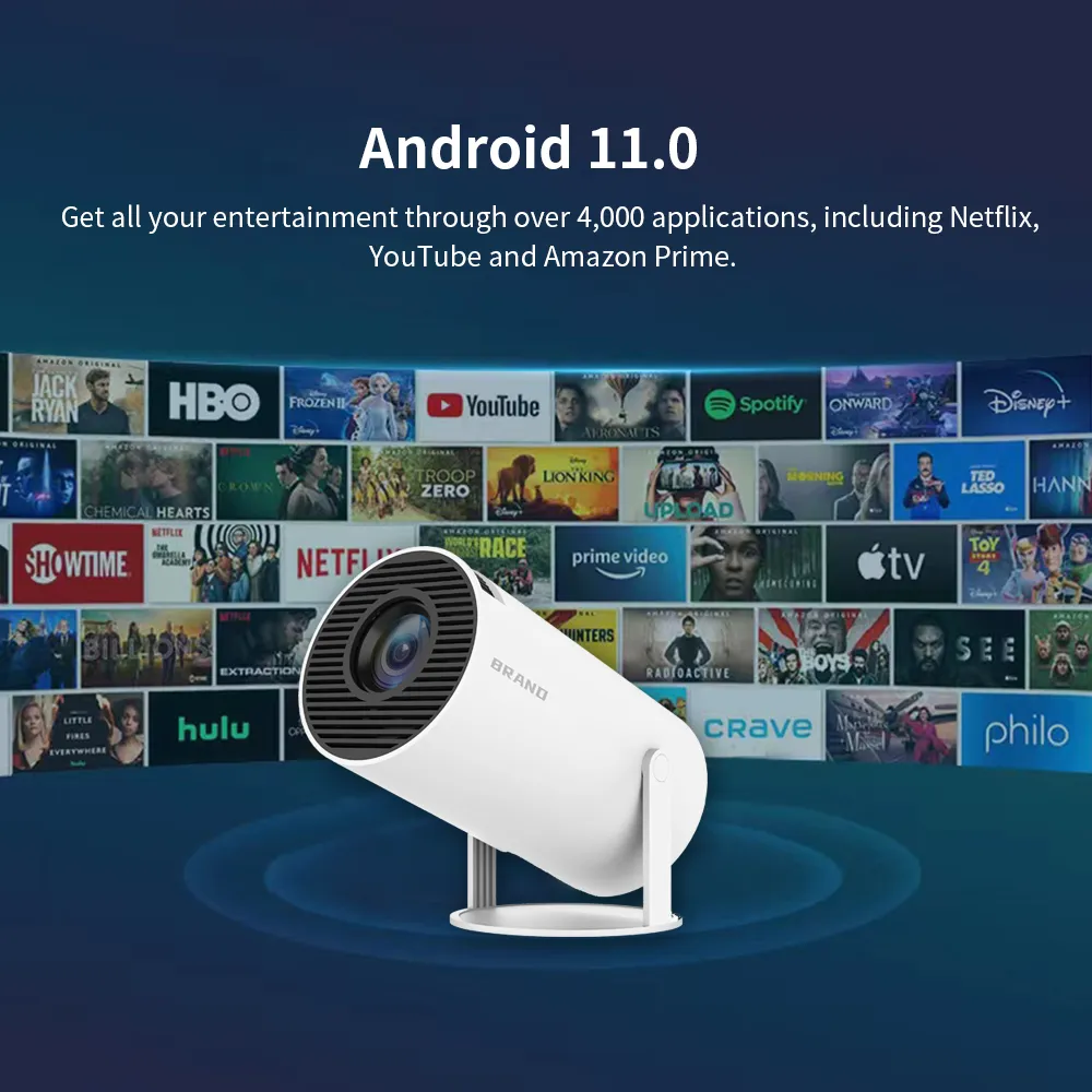 Mini Projetor 4K (Boow), Portátil Inteligente, Android, Wifi, Full HD, Escritório, Home Theater, Vídeo,  HY300