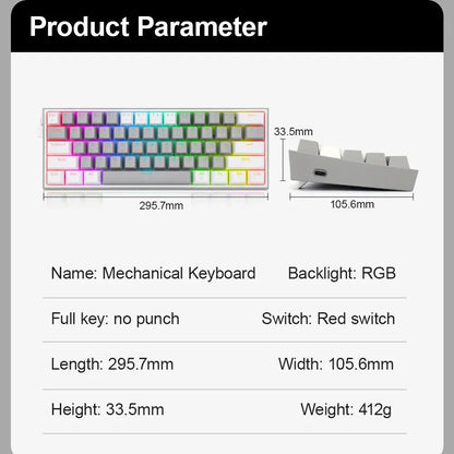 REDRAGON-Mini teclado Mecânico,USB,Fizz k617,RGB,61 Teclas ,Gamer
